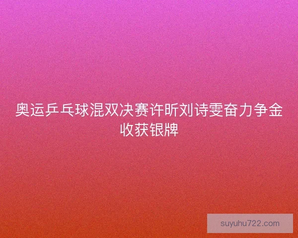 奥运乒乓球混双决赛许昕刘诗雯奋力争金收获银牌 奥运乒乓球混双决赛许昕刘诗雯奋力争金收获银牌